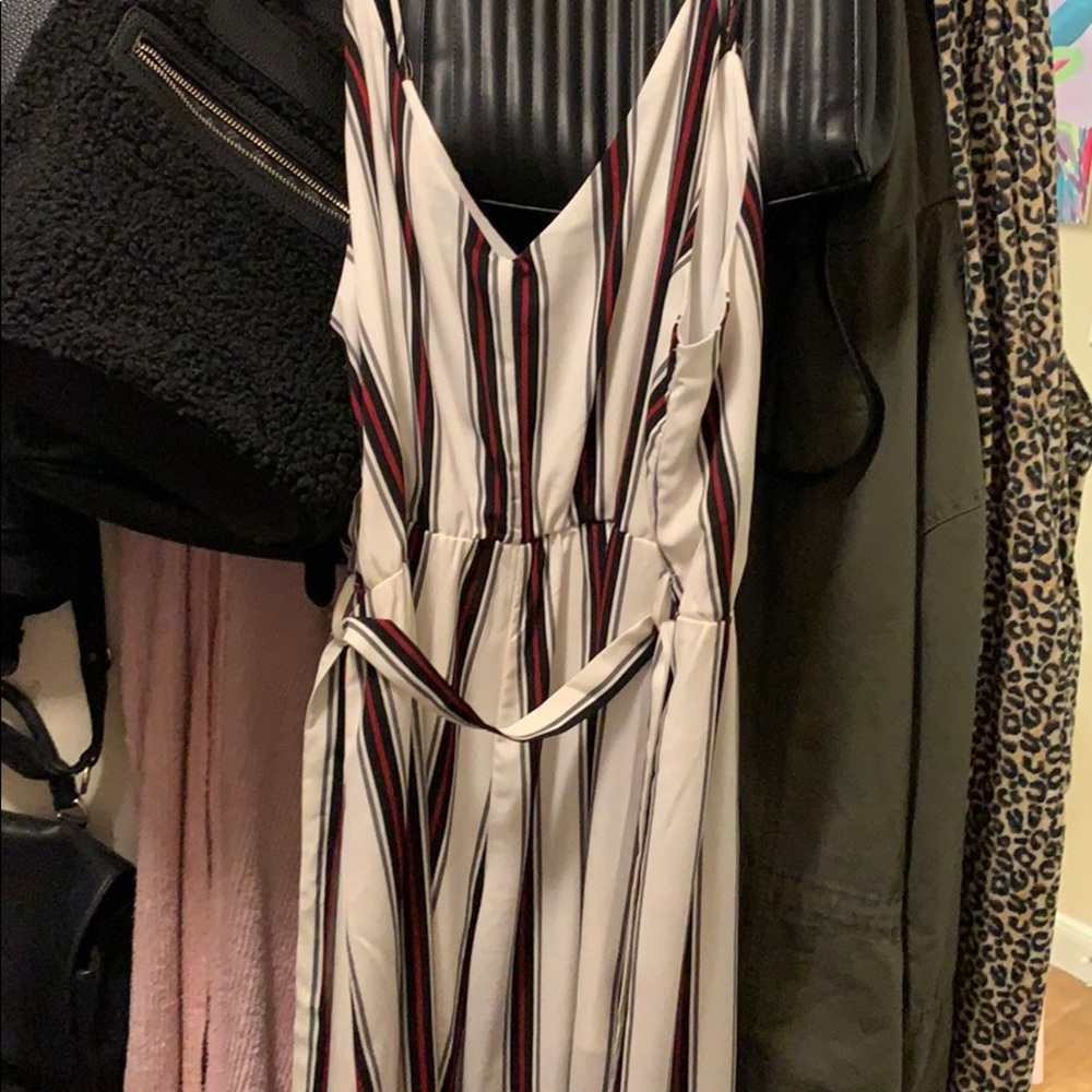 She & Sky white jumpsuit with red & black stripes